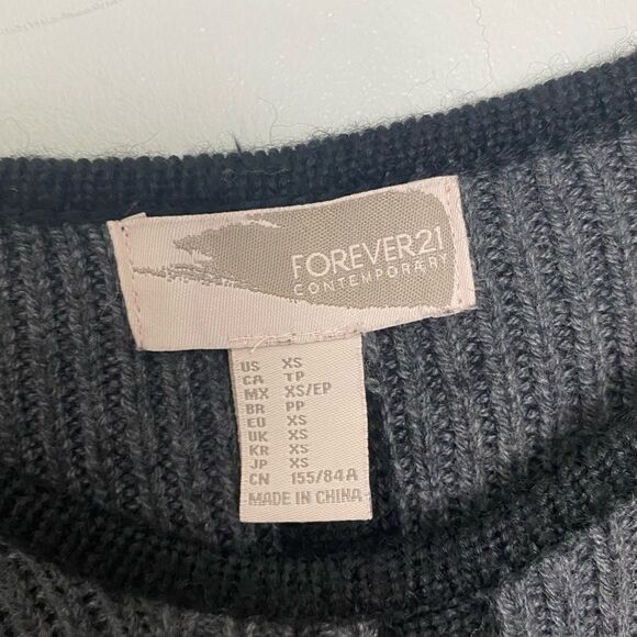 Forever 21 Knit Gray Leather Trim Cozy Fall Poncho Sweater Size XS - Picture 5 of 6